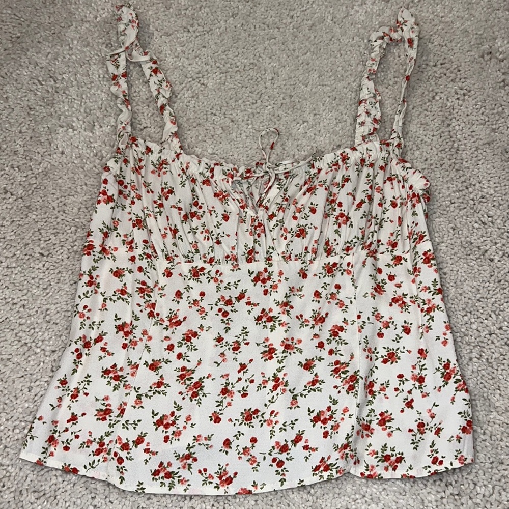 Reformation red flower square neckline top